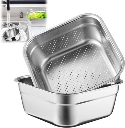 yeesport Stainless Steel Washing Up Bowl, Multi-Purpose Dish Tub for Sink, Large Square Container for Kitchen, Vegetable Washing Basin, Sturdy Dishpan for Home
