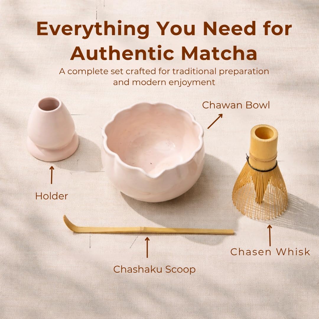 Sukami Ceramic Matcha Set – Complete Matcha Kit with Bowl, Whisk & Holder – Sakura Japanese Tea Ceremony Set – Easy Starter Matcha Set for Beginners – Matcha Gift Set