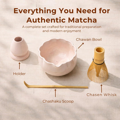 Sukami Ceramic Matcha Set – Complete Matcha Kit with Bowl, Whisk & Holder – Sakura Japanese Tea Ceremony Set – Easy Starter Matcha Set for Beginners – Matcha Gift Set
