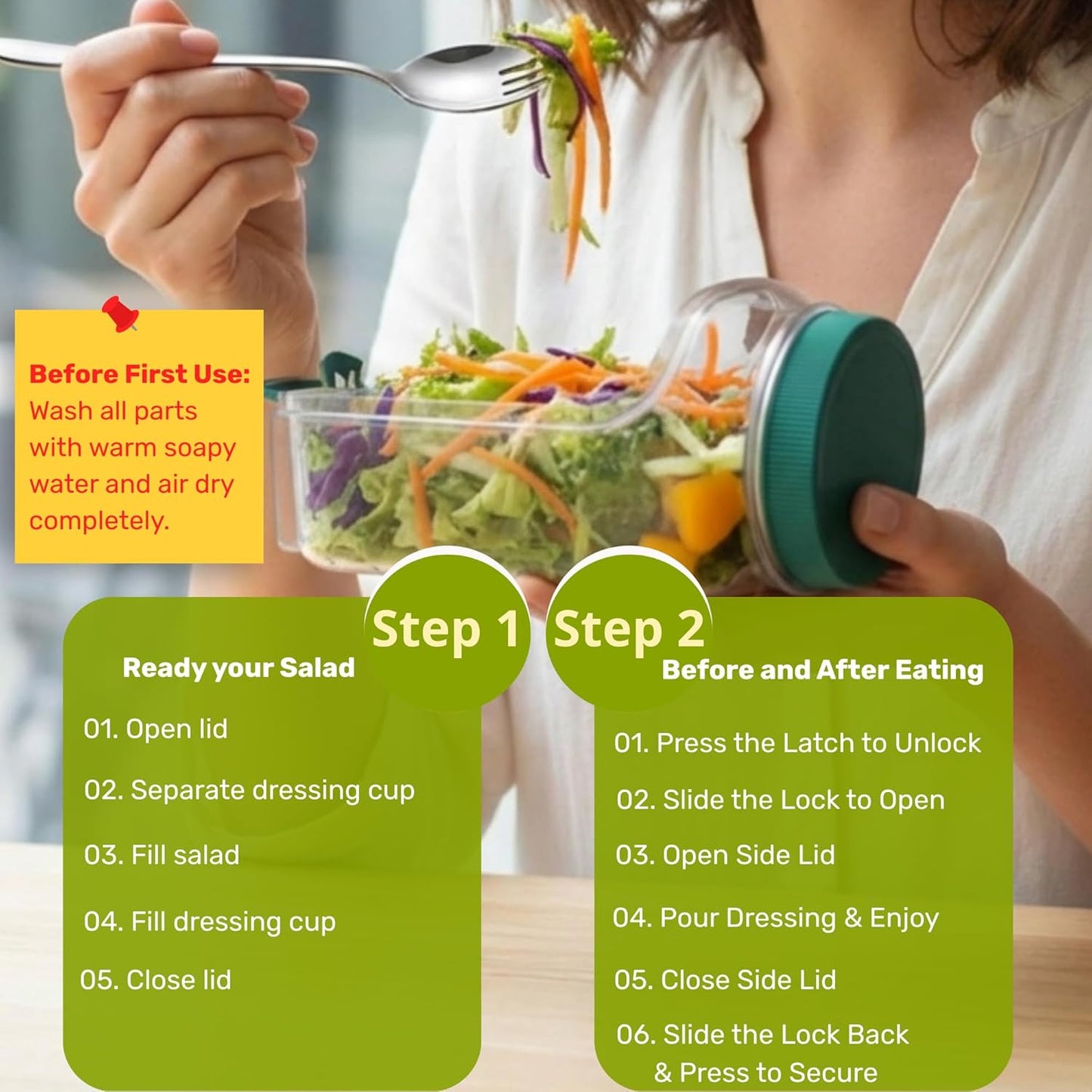 Salad Pod Mason Jar Side Open For Office, Travel, Gym & Picnic With Dressing Cup & Lid - Leak Proof Salad Container For Lunch - Safe, User-Friendly & Easy Clean Salad Jar With Side Opening ( Pink )