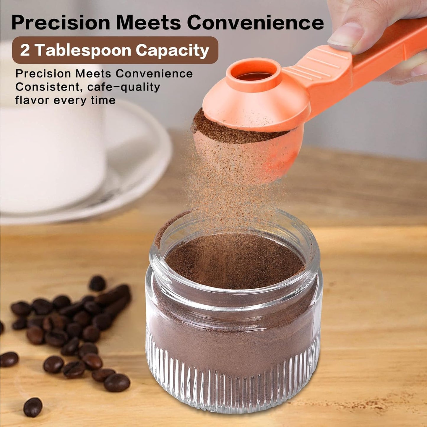 2-in-1 Coffee Scoop with Funnel, 2 Teaspoon Measuring Spoon for Reusable K Cups, Ground Coffee, Protein Powder & Tea, Mess-Free Plastic Design (Pink)