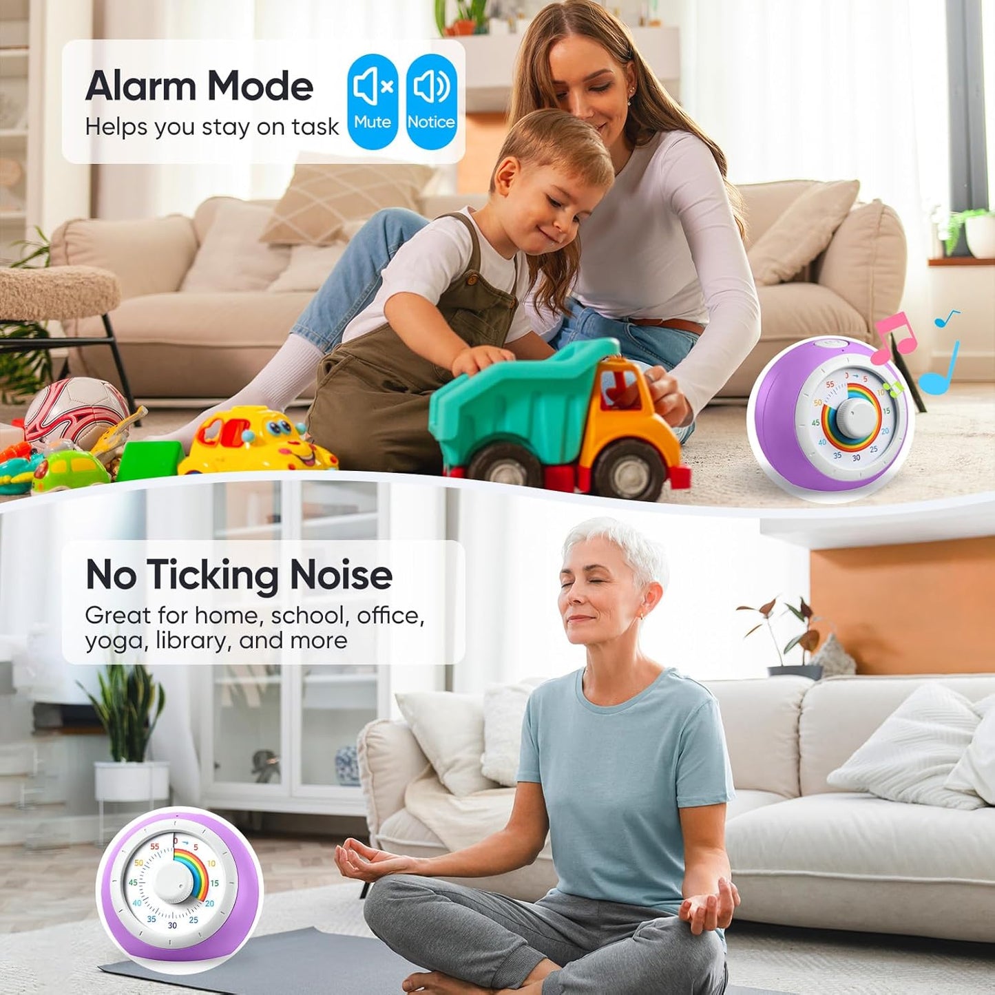 Visual Timer for Kids, 60-Minute Silent Countdown for Classroom, Home, Office, Kitchen, Rainbow Pattern Desk Timer, Time Management Tools with Silent Operation, Pomodoro Timer (Green)