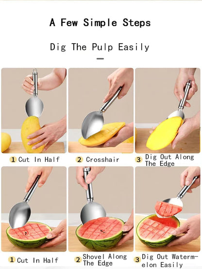 3Pcs Mango Slicer Fruit Fork Kit, Watermelon Cutter Slice, Stainless Steel Kitchen Fruit Cutter Slice Tool