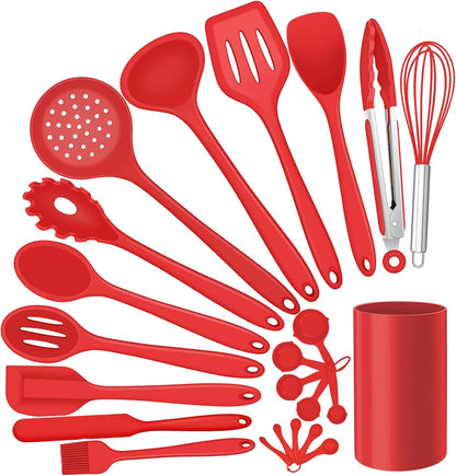 E-far Silicone Cooking Utensils Set, 7-Piece Black Heat Resistant Kitchen Utensils Set, Kitchen Nonstick Tools Spatula Ladle Spoon Pasta Server for Non-stick Cookware, Non-Toxic & Dishwasher safe