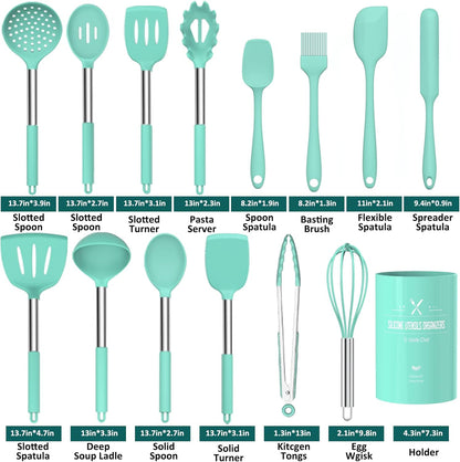 Silicone Cooking Utensil Set, Umite Chef 15pcs Silicone Cooking Kitchen Utensils Set, Non-stick - Best Kitchen Cookware with Stainless Steel Handle - Black Kitchen Utensils