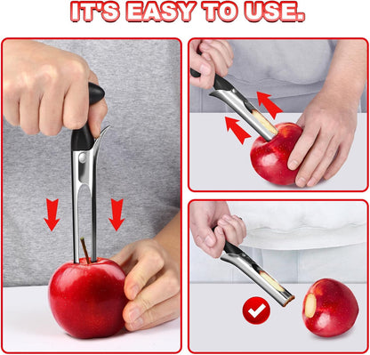 Apple Corer Tool with Sharp Serrated for Pears,Premium Apple Core Remover,Easily Core Fruits,Fruit Flesh Separator Apple Core Puller（Red）