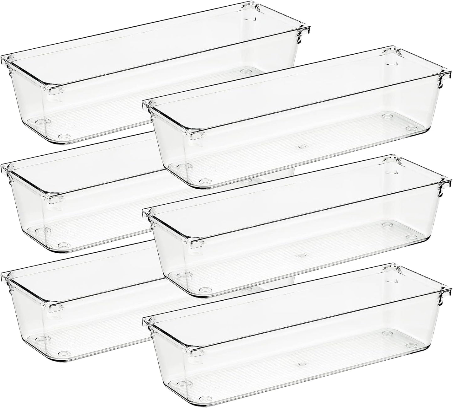 Ravinte 6 Pack Drawer Organizer - 6" X 9" Plastic Storage Bins, Acrylic Organizers with Non-Slip Pads Clear Desk Storage Tray for Makeup, Jewelries, Kitchen Utensils, Bathroom and Office
