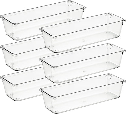 Ravinte 6 Pack Drawer Organizer - 6" X 9" Plastic Storage Bins, Acrylic Organizers with Non-Slip Pads Clear Desk Storage Tray for Makeup, Jewelries, Kitchen Utensils, Bathroom and Office