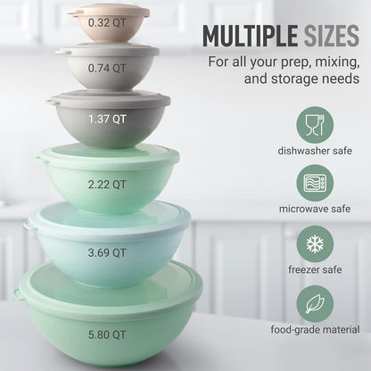 Zulay Kitchen 12 Piece Plastic Mixing Bowls with Lids Set - Leak-Proof Microwave & Freezer Safe Stackable Mixing Bowl Set for Preparing, Serving and Storing - Non-Slip Large Nesting Bowls (Blue Ombre)