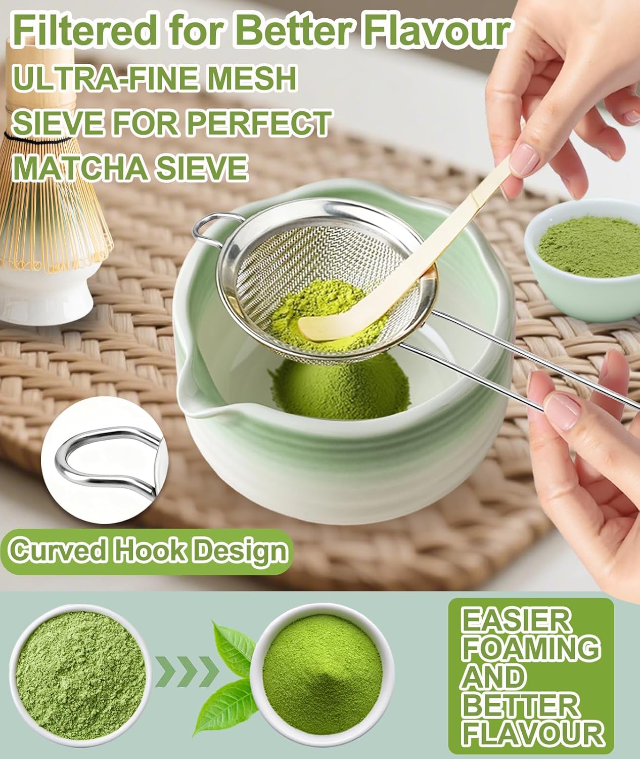 JBER Matcha Whisk Set, Ceramic Matcha Set Includes Bowl & Holder, Bamboo Whisk (Chasen), Sifter, Scoop, Spoon & Rest - 7PCS Matcha Kit Gift for Matcha Lovers & Beginners, Gradient Pink