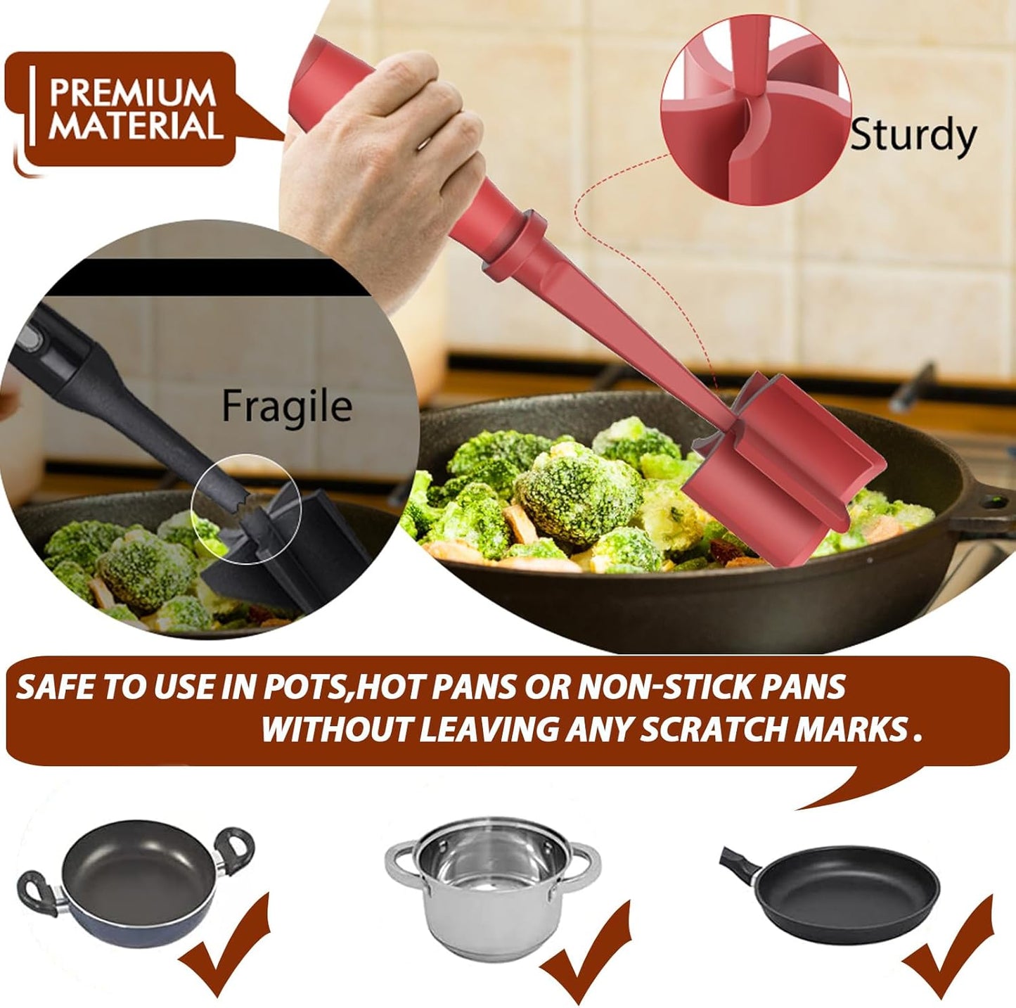 Upgrade Meat Chopper, Heat Resistant Meat Masher for Hamburger, Ground Beef Smasher, Nylon Hamburger Grinder Utensil for Ground Beef, Non Stick Mix Ground Chopper, Mix and Chop Potato Masher Tool