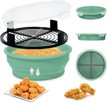 FJNATINH Collapsible Batter Bowl - Mess Free Better Breader Shaker Bowl with Lid Breading Shaker Container - Great for Fried Fish, Fried Chicken, Onion Rings, Wings & More,No Leak,Easy to Store