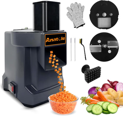 Anatole Electric Vegetable Dicer Commercial Food Processor Heavy Duty Veggie Fruits Chopper with 3 Stainless Steel Blades for Carrot Potato Onion 100W 110V