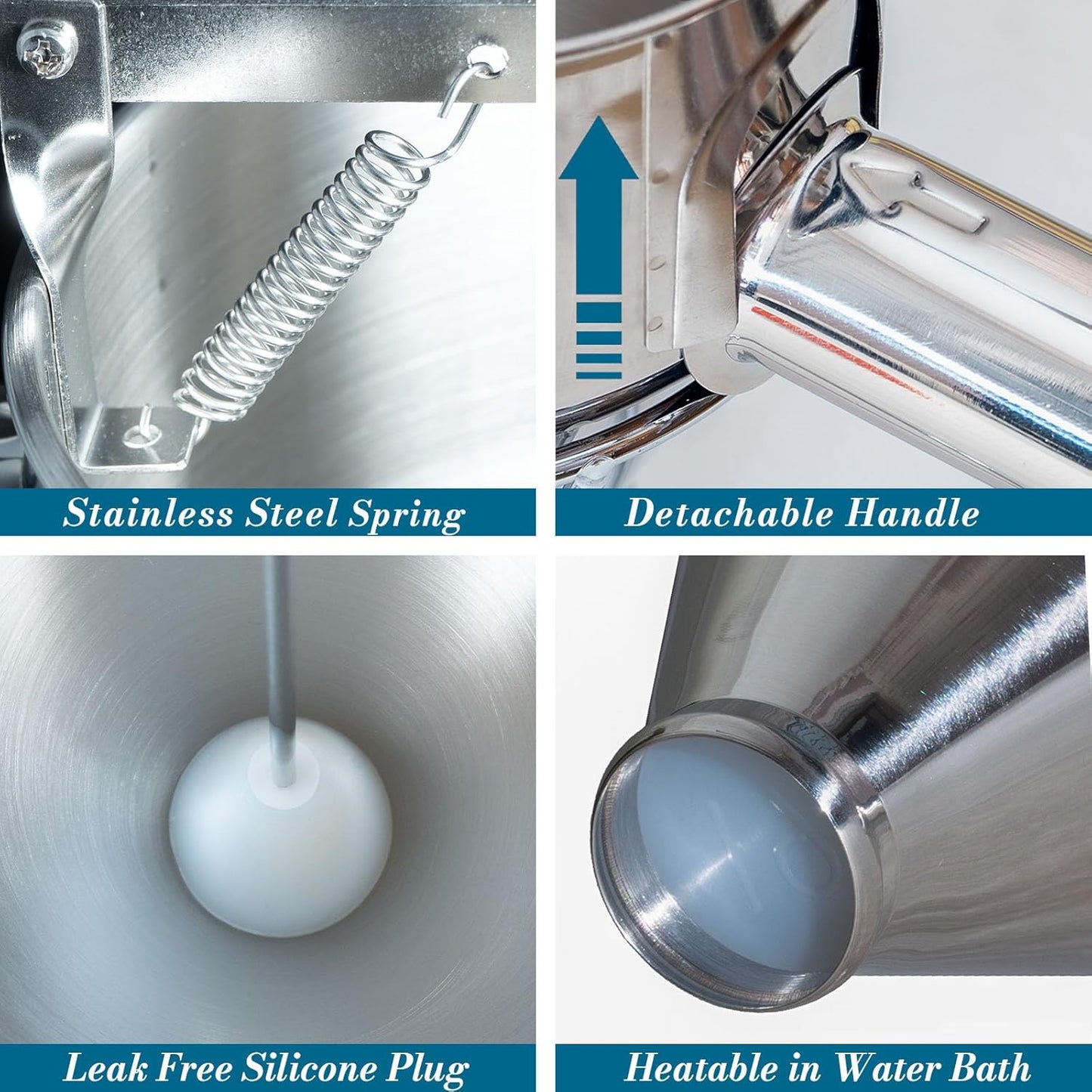 Stainless Steel Pancake Batter Dispenser with Squeeze Handle and Multi-Nozzle, for Pancakes, Cupcakes, and Baked Goods. 40 oz