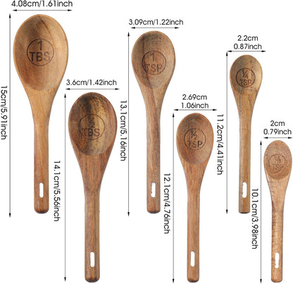 4Pcs Measuring Spoons and Scoops Set, Retro Measuring Scoops Includes 1/4 tsp, 1/2 tsp, 1 tsp & 1 tbsp, Wooden Measuring Spoons for Dry Ingredients Coffee Powder