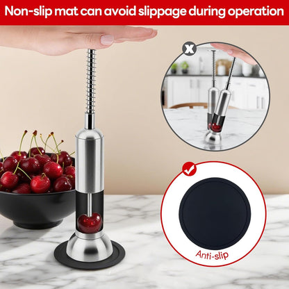 Cherry Pitter Tool, Single-Hole 304 Stainless Steel Cherry Pit Remover for Fresh&Maraschino Cherries, One-Hand Press Fruit Pit Corer Kitchen Tool, Dishwasher, Easy to Clean (Large)