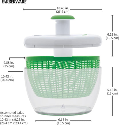 Farberware Small Pro Salad Spinner, 3.16 Qt Lettuce Spinner with Pump Mechanism, Colander Basket and Non-Slip Base - Compact Fruit Washer Spinner Bowl for Singles and Couples