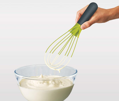 Joseph Joseph Twist Whisk 2-In-1 Collapsible Balloon and Flat Whisk Silicone Coated Steel Wire, Sky Blue