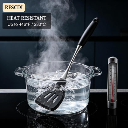 Elegant White Gold Silicone Cooking Utensils Set - Non-Toxic, Dishwasher Safe Kitchen Utensils Set with Heat Resistant Comfort Handles - Includes Spatula & Spoon for Nonstick Cookware