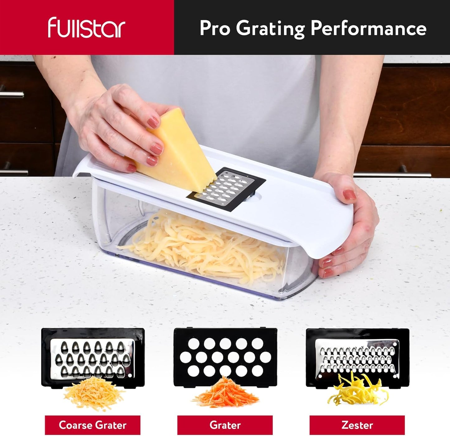 Fullstar Mandoline Slicer for Kitchen - Vegetable Chopper, Onion Potato Food Veggie Fruit Slicer and Cutter with Container, Kitchen Gadgets & Gifts, Home Essentials (6-in-1, White/Black)