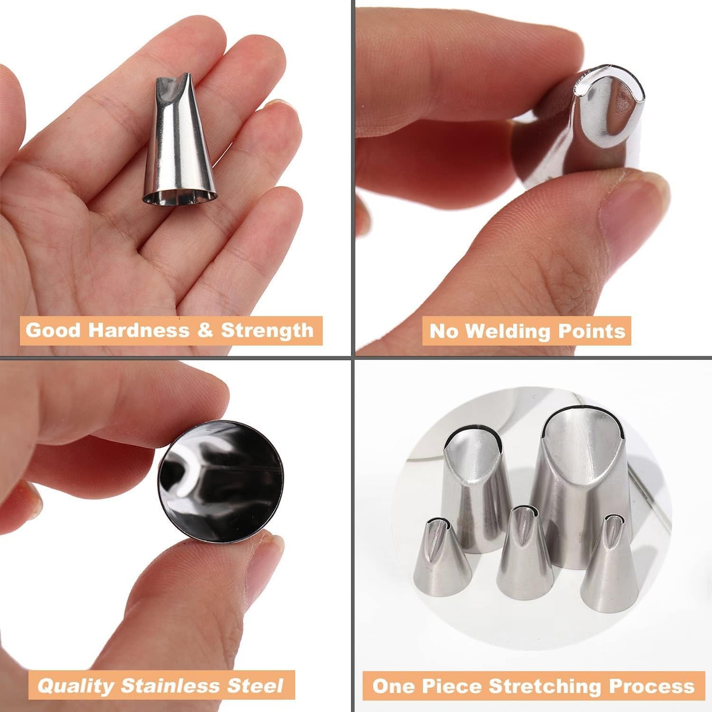 8 Pcs Rose Flower Piping Tips Set,Petal Icing Tips,PipingRose Nozzle,Stainless Steel Cake Decorating Pastry Tools, for CakeDecorating,with A Cleaning Brush (Rose-8pcs)