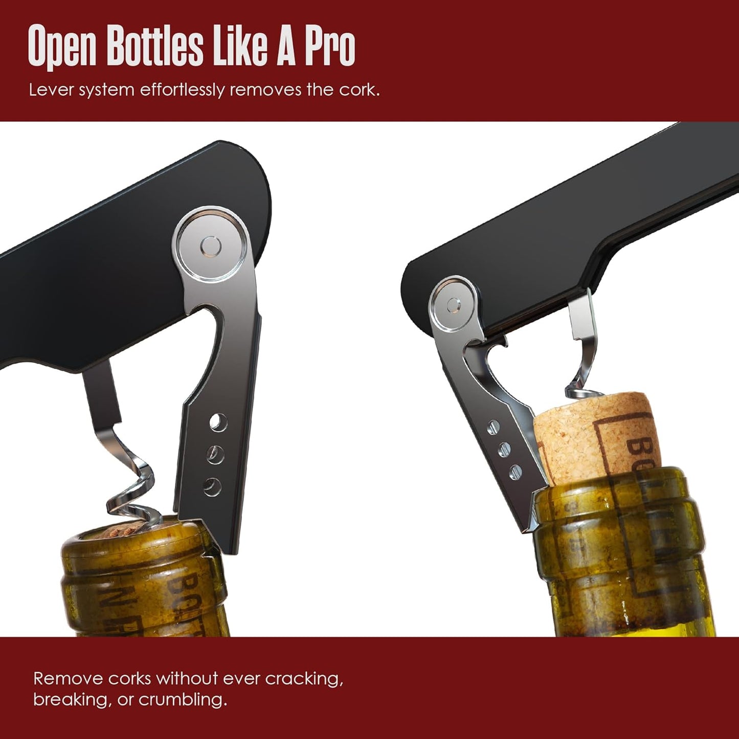 Houseables Wine Opener, Wine Key for Servers, Waiters Corkscrew, Travel Bottle Opener, Cork Screw, with Foil Cutter, Bartenders Tool, Professional, Restaurant, TSA Approved, Portable, Black, 5 1/4"