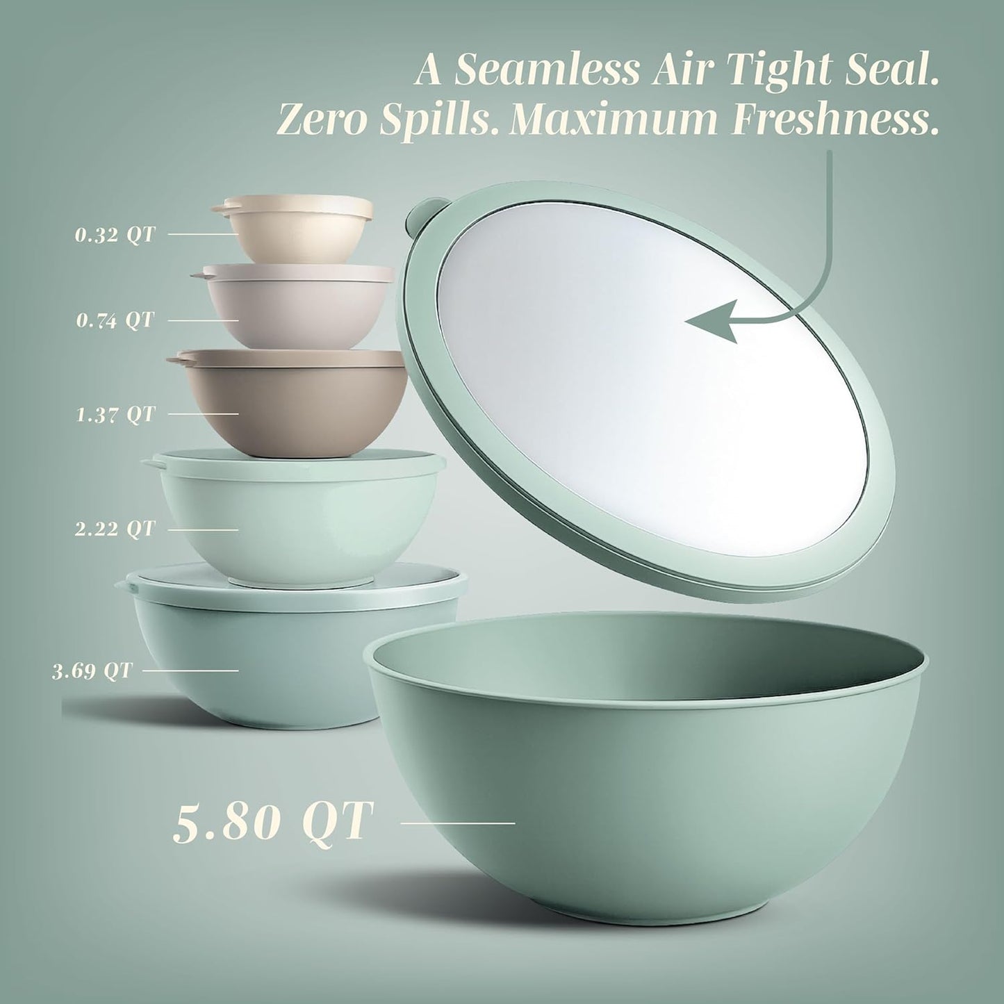 COOK WITH COLOR Mixing Bowls with Lids - 12 Piece Plastic Nesting Bowls Set includes 6 Prep Bowls and 6 Lids, Microwave Safe Mixing Bowl Set, Sage Embossed - Colors B