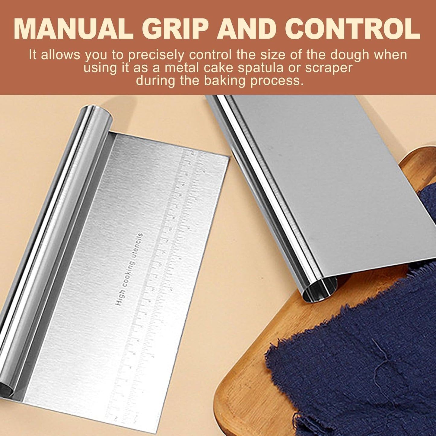 2 Pack Stainless Steel Dough Scraper Set Bench Scrapers with Measuring Marks for Bread Pizza Pastry Making Baking Supplies Kitchen Flour Cake Decorating Tools Gadgets