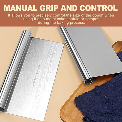 2 Pack Stainless Steel Dough Scraper Set Bench Scrapers with Measuring Marks for Bread Pizza Pastry Making Baking Supplies Kitchen Flour Cake Decorating Tools Gadgets