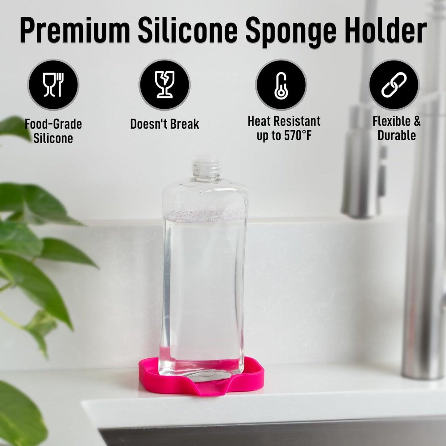 Zulay Kitchen (9x3.5in Sponge Holder for Kitchen Sink - Flexible Heavy-duty Multipurpose Sink Caddy - Counter Organizer for Kitchen, Bathroom, Makeup, Trinkets & More! (Grey)