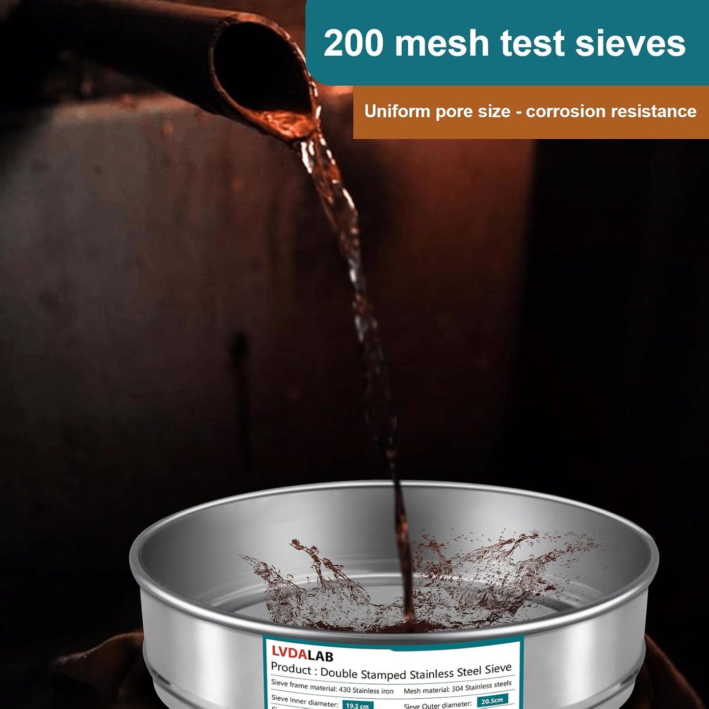 3 Pack 304 Stainless Steel Mesh Lab Sieves, 200mesh 0.075mm, 80 Mesh 0.2mm, 10 Mesh 2mm Aperture Test Sieve,7.9in/20cm Dia Economy Test Sieve for Industrial Laboratory Homes