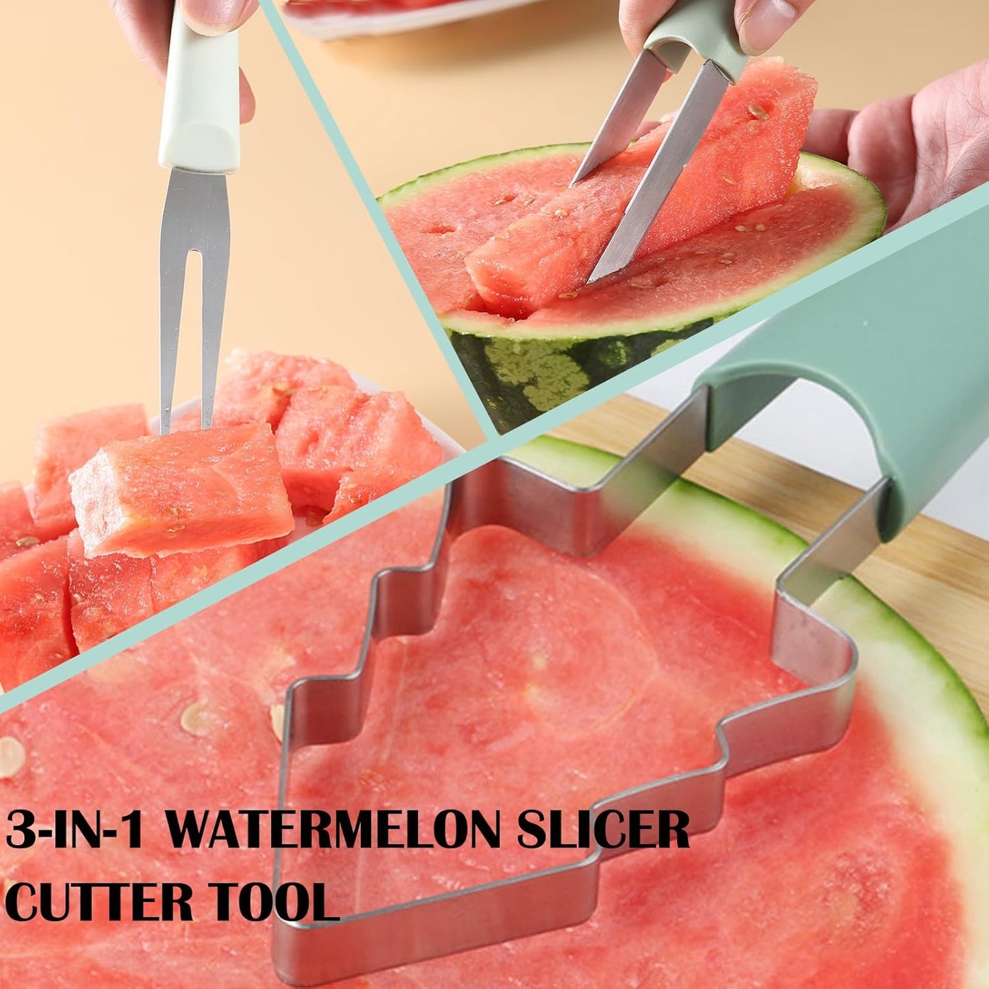 3-in-1 Watermelon Cutter Slicer Tool,Stainless Steel Watermelon Cutter Melon Baller Scoop Set Chriatmas Tree Popsicle Tool Watermelon Knife Fruit Slicer Fruit Carving Tools for Kitchen Utility Gadgets