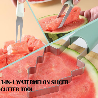 3-in-1 Watermelon Cutter Slicer Tool,Stainless Steel Watermelon Cutter Melon Baller Scoop Set Chriatmas Tree Popsicle Tool Watermelon Knife Fruit Slicer Fruit Carving Tools for Kitchen Utility Gadgets
