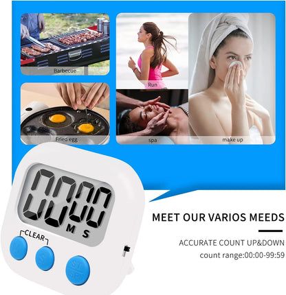 LinkDm 6 Pack Small Digital Kitchen Timer Magnetic Back and ON/Off Switch,Minute Second Count Up Countdown, White