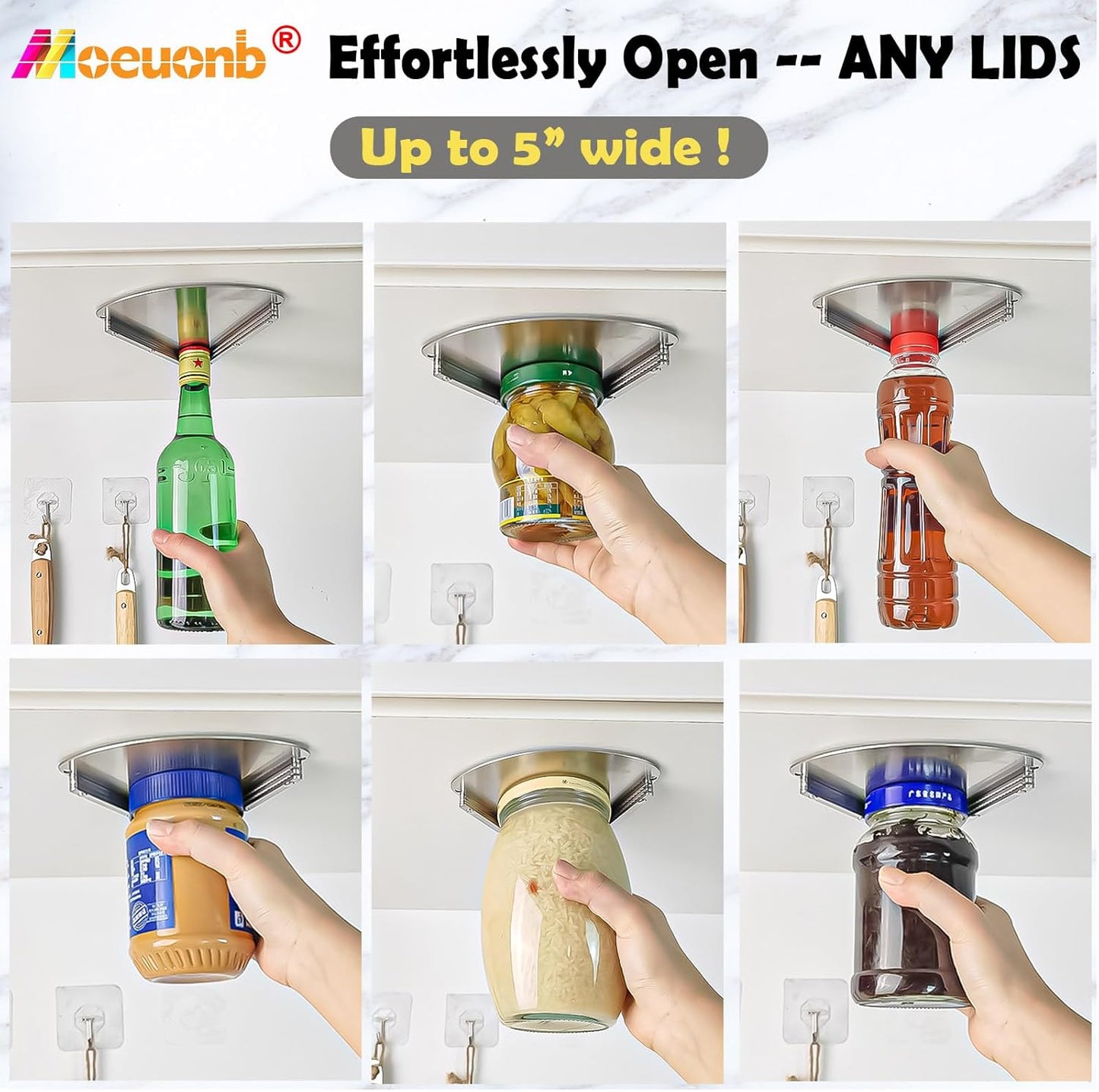 Moeuonb latest Under Cabinet Jar Opener for Seniors, Stainless Steel Jar Opener for Weak Hands, Jar Lid & Bottle Cap Opener Tool, Under Counter Can Opener, One Handed Jar opener