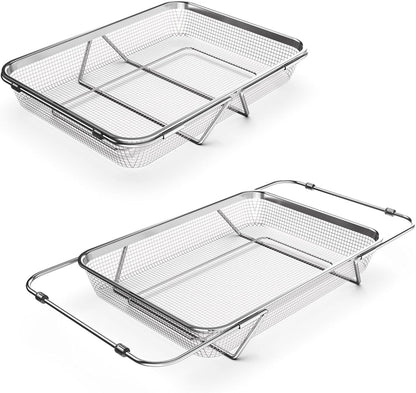WAGENSTEIGER Extendable Dish Rack with Feet, Vegetable Colander Basket, Stainless Steel Dish or Silverware Drying Rack, Ultimate Kitchen Organizer Over the Sink (12.40 x 5.12 x 2.36 Inches)