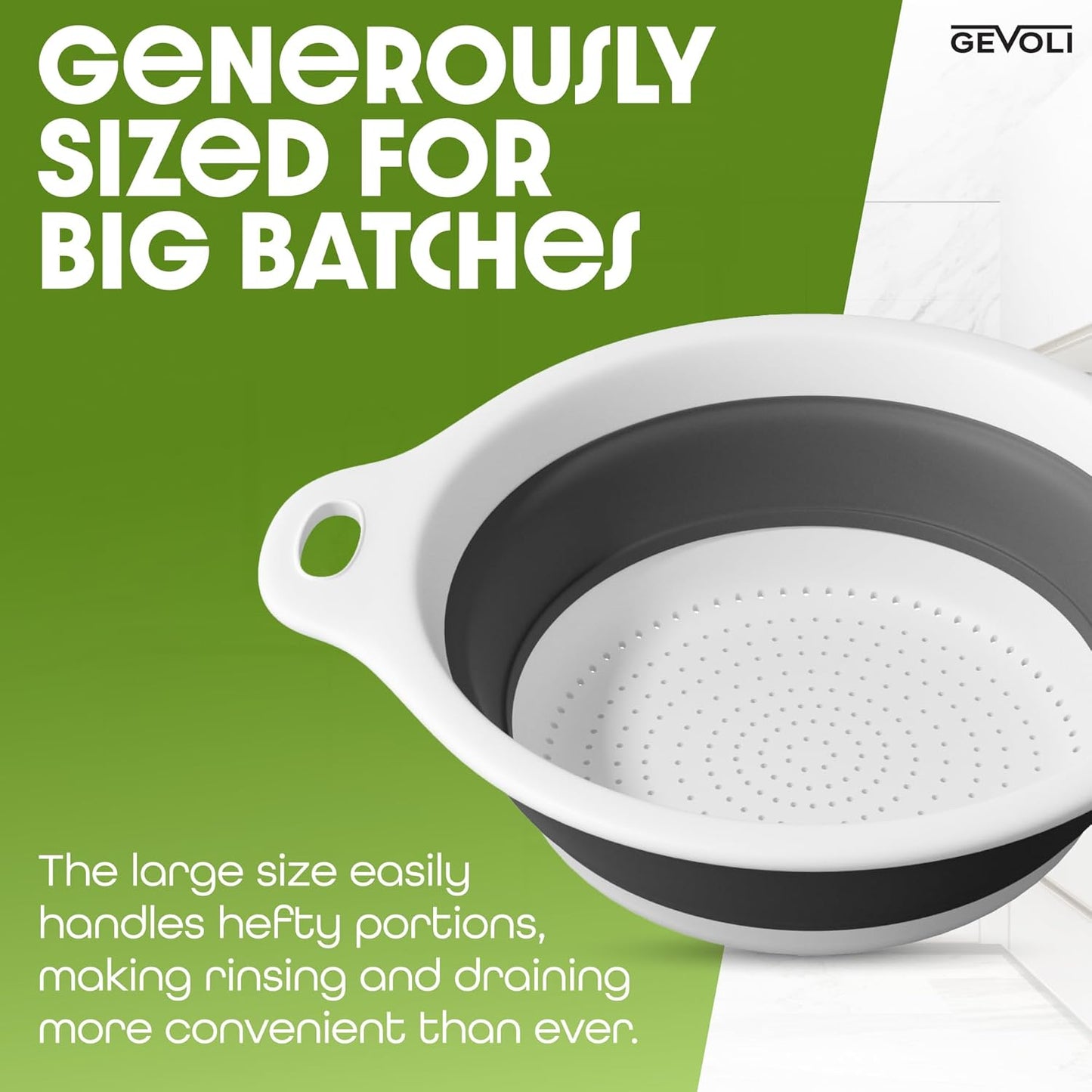 Gevoli Strainer with Self-Draining Base (5QT) Over-Sink Collapsible Kitchen Colander Set with Side-drain Base for Pasta Vegetables and Fruit, XL Large Capacity, Dishwasher Safe (5-Quart) Red/Gray