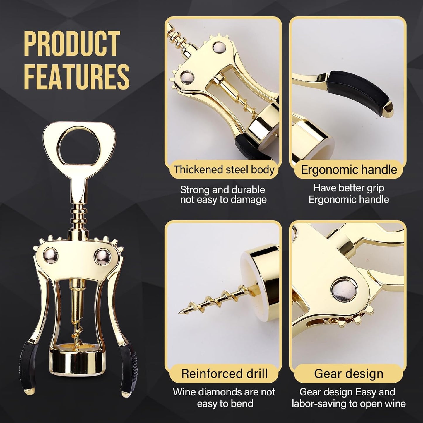 Wine Opener, Zinc Alloy Premium Wing Corkscrew Wine Bottle Opener with Multifunctional Bottles Opener, Upgrade