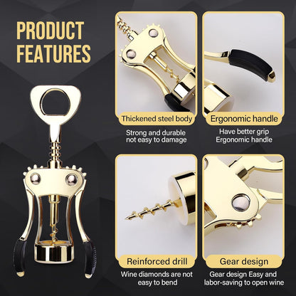 Wine Opener, Zinc Alloy Premium Wing Corkscrew Wine Bottle Opener with Multifunctional Bottles Opener, Upgrade