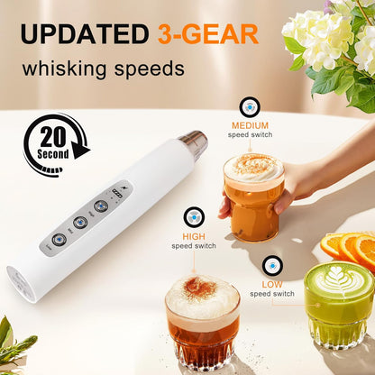 YUSWKO Black Handheld Milk Frother Wand for Coffee, Rechargeable Electric Whisk with 3 Heads 3 Speeds Drink Mixer Coffee Frother For Latte, Cappuccino, Hot Chocolate, Egg