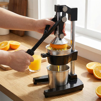 Extra-Large Commercial Grade Cast Iron Citrus Juicer, Heavy Duty Manual Hand Press Countertop Squeezer for Fresh Orange, Grapefruit & Citrus Juice (Orange)