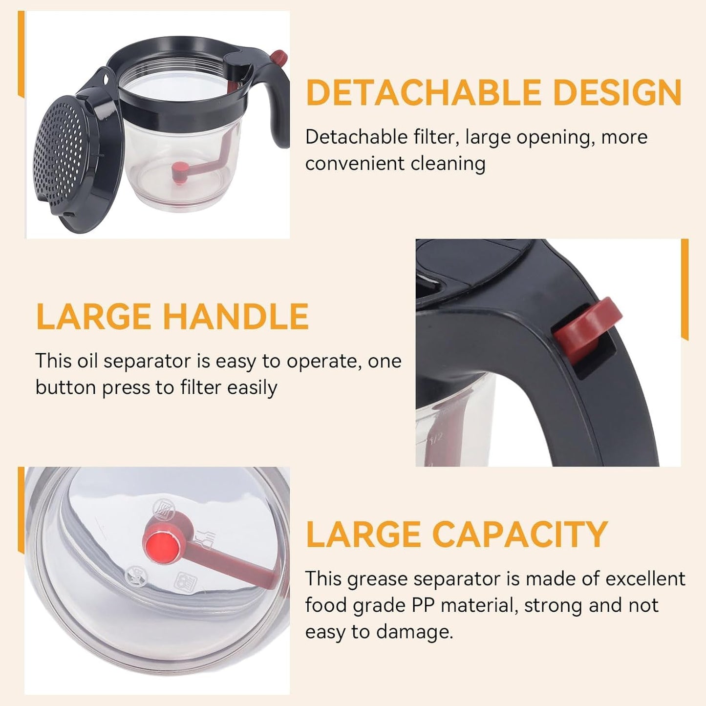 3 in 1 Fat Separator with Bottom Release, Gravy Fat Separator for Cooking, Kitchen Fat Strainer Separator Soup Oil Separator Measuring Cup for Gravy Soup Stew Sauce