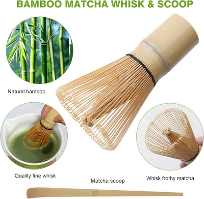 Matcha Whisk Set - Premium Complete Ceremonial Grade Matcha Set with Bamboo Whisk, Matcha Bowl with Spout, Scoop, Sifter & Holder - Authentic Japanese Tea Kit for Traditional Tea Preparation