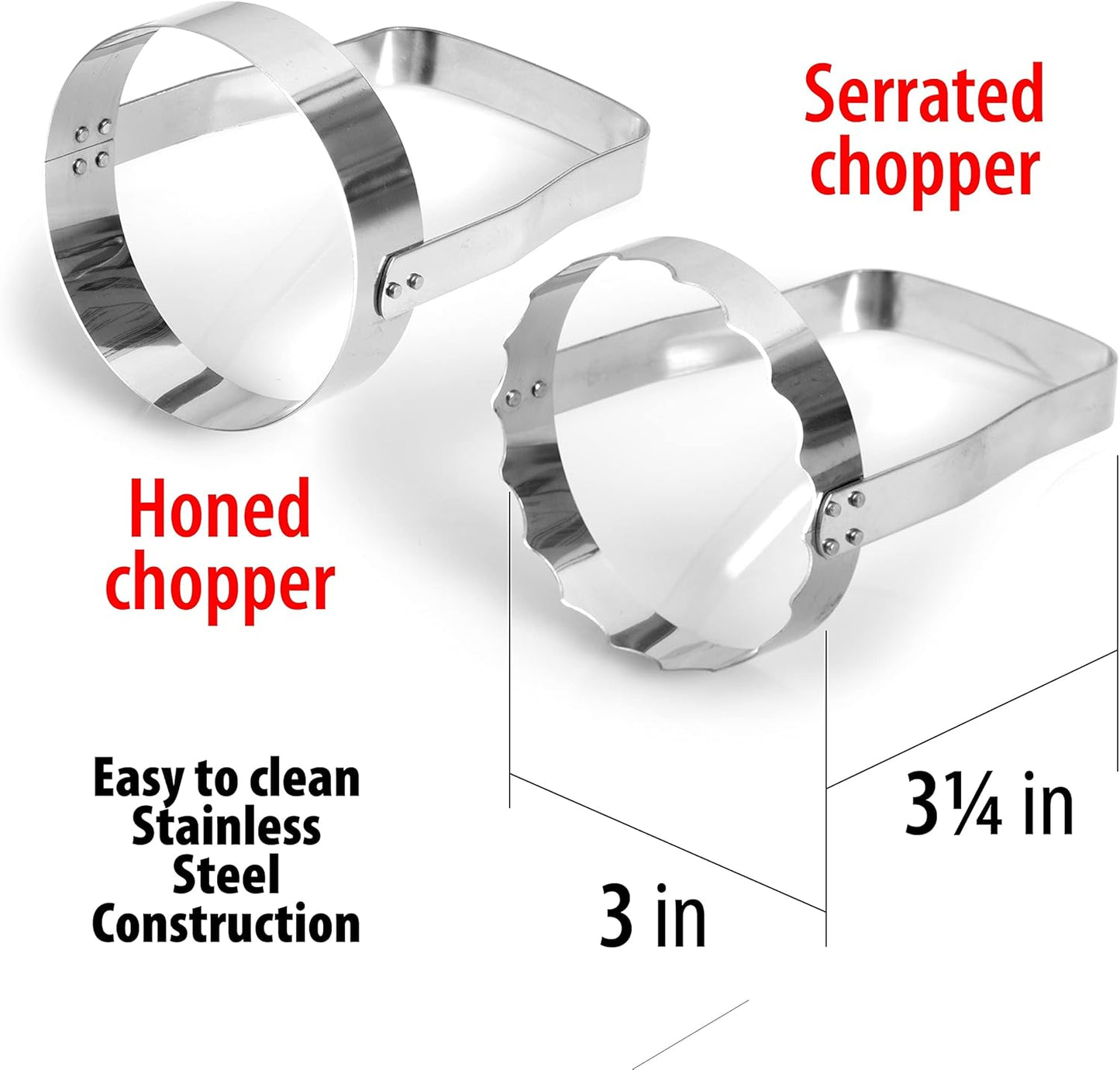 MAXAM Hand Food Chopper Set - 1 Serrated & 1 Honed Stainless Steel Handheld Veggie Cutter with Handle for Salad, Fruit, Vegetables, Nuts, Biscuit, Cookie & Pastry - Easy to Use & Clean - Pack of 2