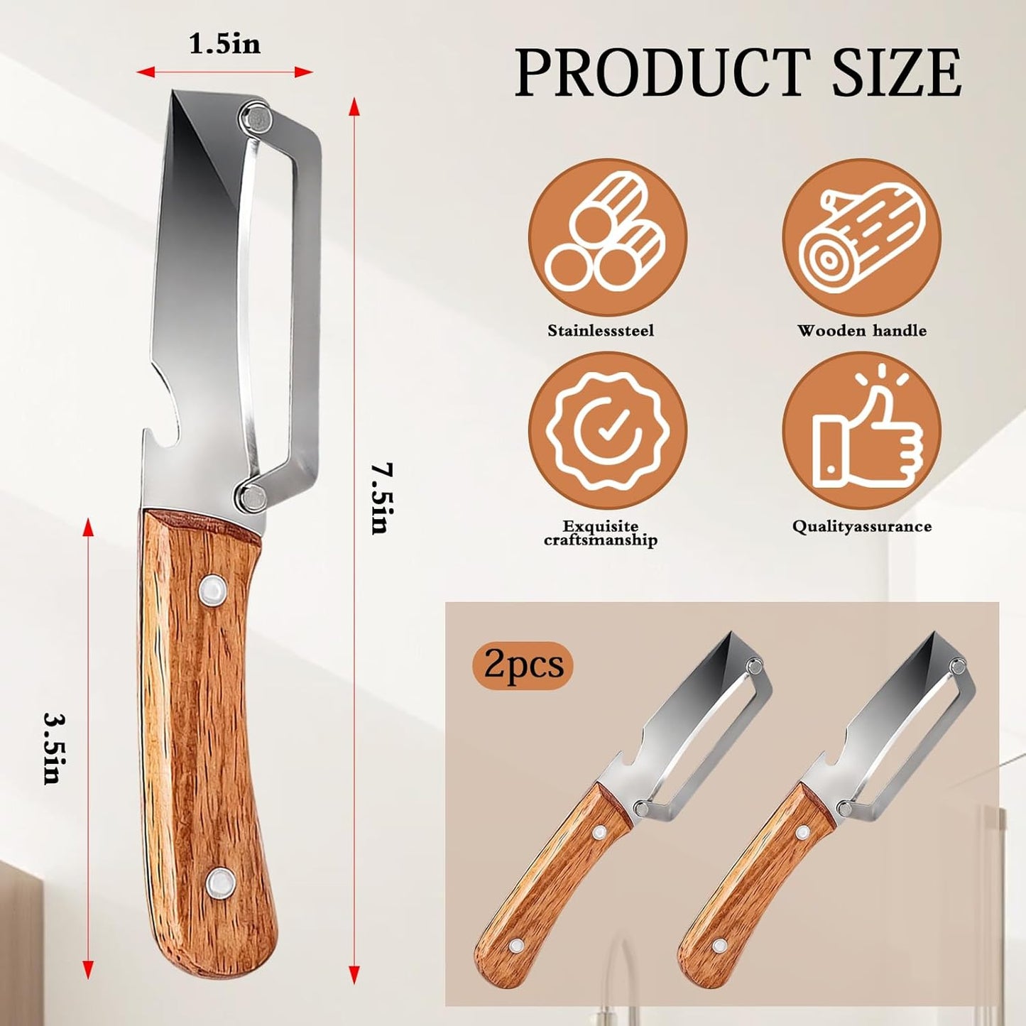 2pcs 2 In 1 Multi-Functional Vegetable Peeler With Bottle Opener, Stainless Steel Kitchen Tool With Wooden Handle, Premium Vegetable Peeler Suitable For Potatoes, Apples, Pineapples, Mangoes Cucumber