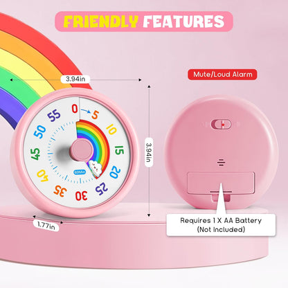 HIPPIH Visual Timer for Kids, 60 Minute Countdown Timers for Classroom Kitchen Office, Rainbow Disk Desk Timer Clock with Silent Operation, Pomodoro Timer Time Management Tools for Toddler ADHD Blue