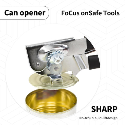 Manual Can Opener with Magnet, Heavy Duty Hand Can and Bottle Opener with Stainless Steel Blade and Rubber Grip, Smooth Cutting Hand Can Openers for Senior, Magnetic Lid Remover Kitchen Tool (Black)