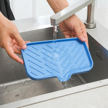 MicoYang Silicone Soap Dish with Drain Spout, Self-Draining Sink Organizer Tray for Bathroom and Kitchen, Sponges, Dispensers and Soap Holder, Non-Slip and Dishwasher Safe, Black (Compact, 4.9"×3.2")
