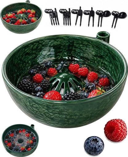 Vortex Berry Bowl The Original Artisan Swirling Berry Bowls Handmade 3D Print Berry Colander Self Rinsing Fruit Washing Stoneware Rinse Gentle Dynamic Washer Spinner Basket(3D Printing Blue)