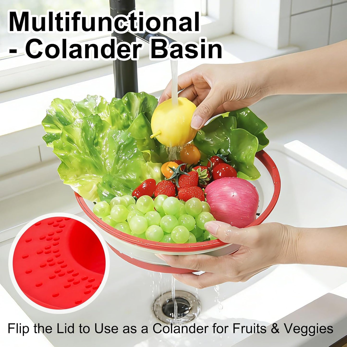 10.7 Inch Microwave Food Cover with Heat Insulation Mat, Anti-Scald Collapsible Microwave Splatter Cover, Multi-Functional as Colander & Fruit Plate, Dishwasher Safe, Ideal for Meal Prep (Gray)